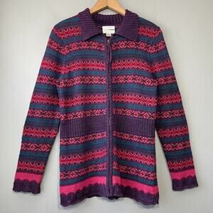 Fair Isle Metallic Cardigan Size Small Sparkle Sweater Heritage Cottage Cabin